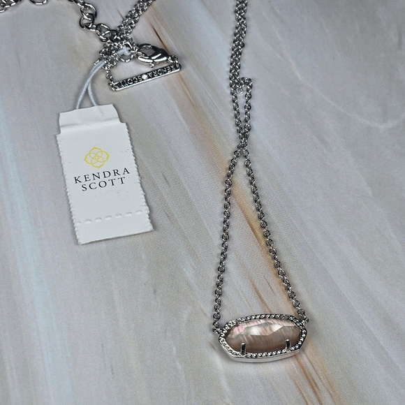 NWT Kendra Scott Silver Necklace Pink Shell 20" Chain - Picture 7 of 8